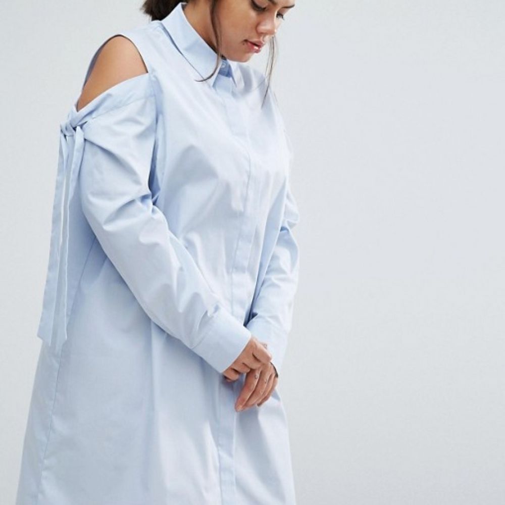 ASOS Light Blue Cold Shoulder Shirt Dress Cotton Poly Blend Size 4